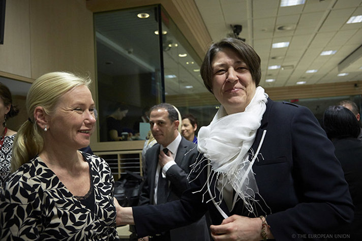 Infrastrukturminister Anna Johansson vid tidigare rådsmöte