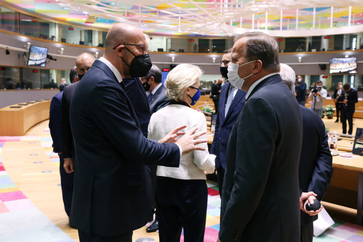 Stefan Löfven och Europeiska rådets ordförande Charles Michel