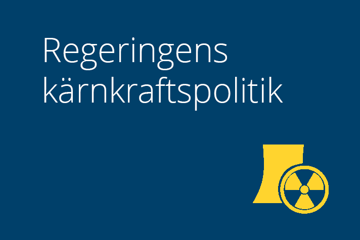 Illustrationen föreställer ett gult kärnkraftverk mot blå bakgrund.