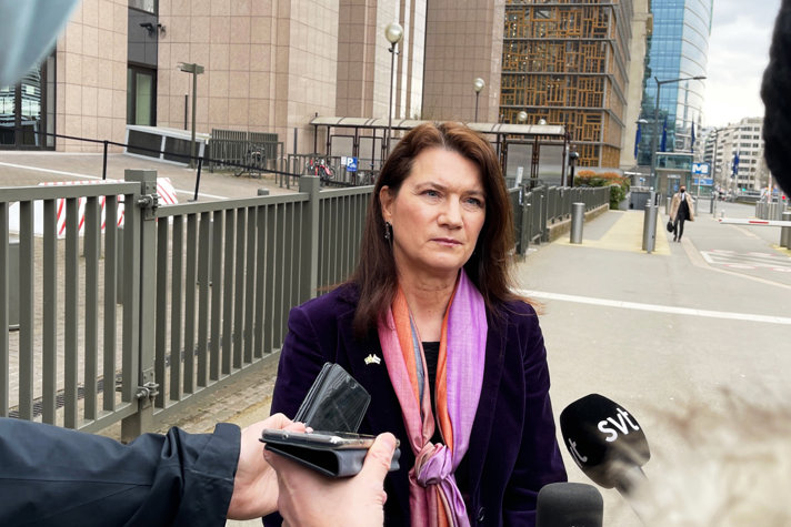 Ann Linde i Bryssel efter ett tidigare rådsmöte