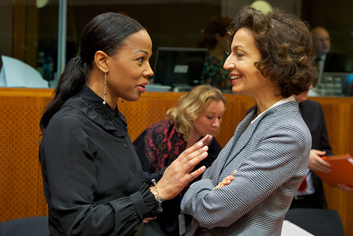 Anna Ekström, gymnasie- och kunskapslyfts¬minister och Alice Bah Kuhnke, kultur- och demokratiminister vid rådsmötet i Bryssel 21 november 2016