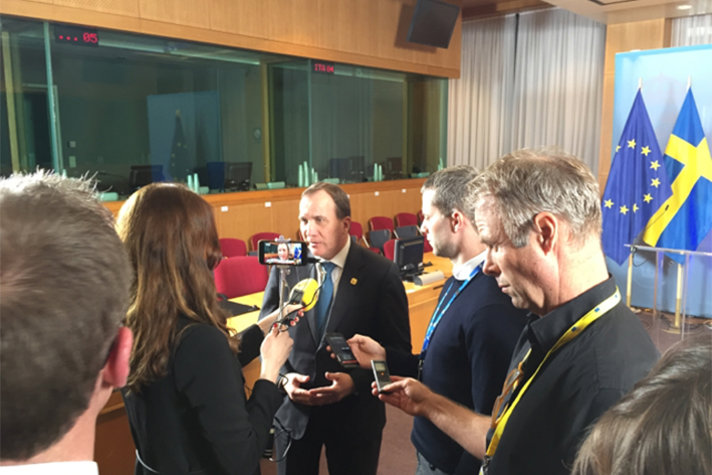 Stefan Löfven och journalister