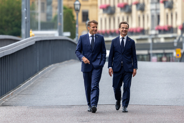 Statsministern Ulf Kristersson tar emot Frankrikes president Emmanuel Macron.
