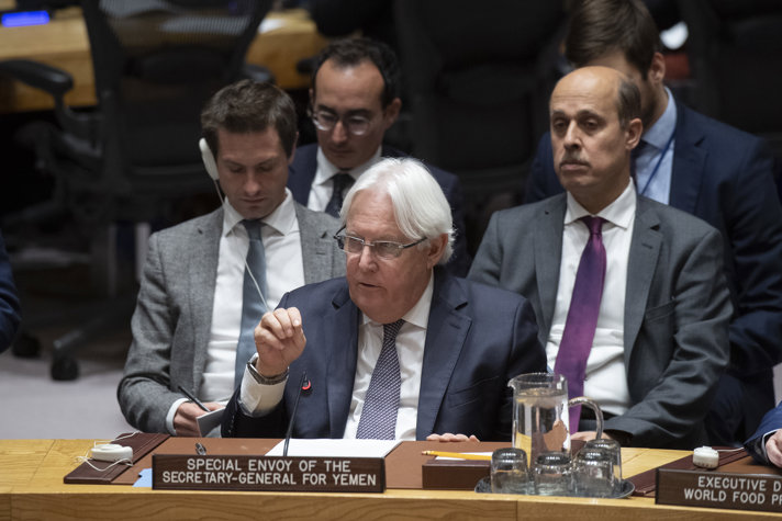 FN:s sändebud i Jemen, Martin Griffiths, i FN:s säkerhetsråd.