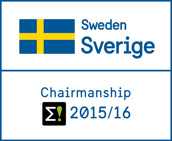 Svenska ordförandeskapets logotyp med Sveriges flagga och Eurekas logotyp.
