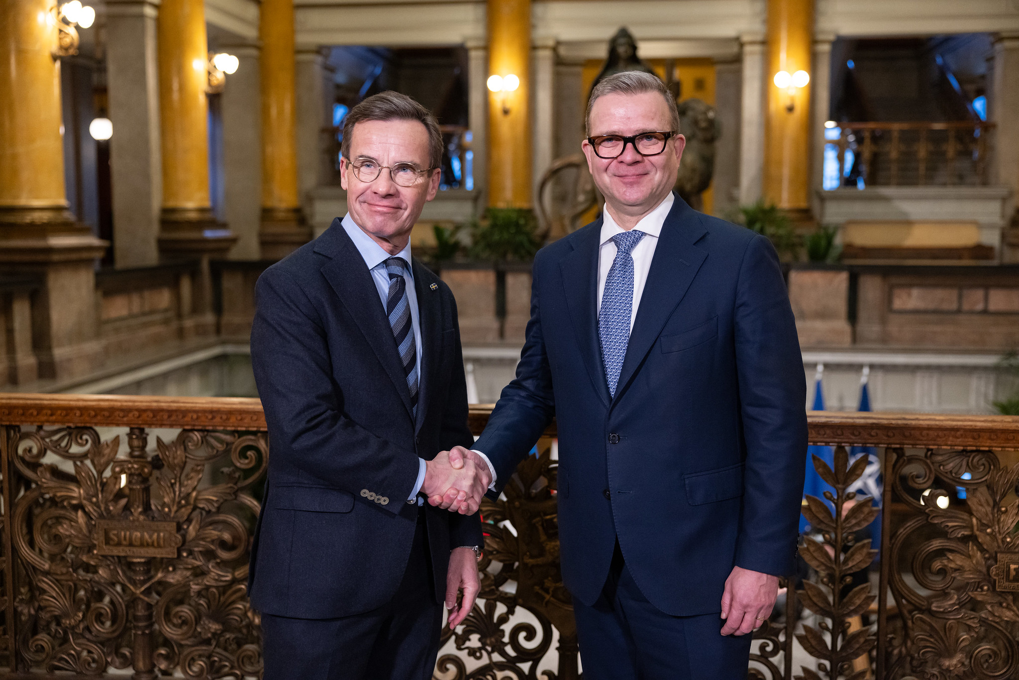 Statsminister Ulf Kristersson och Finlands statsminister Petteri Orpo som stod värd för toppmötet Eastern Flank Summit in Helsingfors den 16 December.