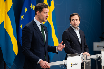 Migrationsminister Johan Forssell och bistånds- och utrikeshandelsminister Benjamin Dousa.