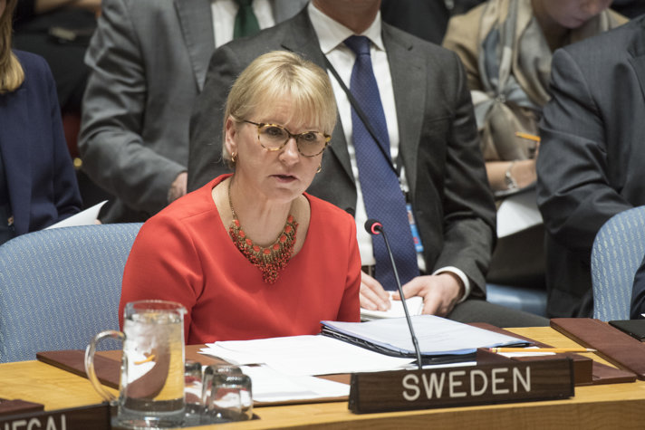 Margot Wallström håller et anförande i säkerhetsrådet