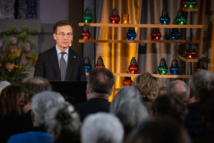 Statsminister Ulf Kristerssons talade vid en minnesceremoni för Förintelsens offer, i Eric Ericsonhallen den 27 januari 2026.