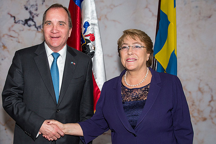 Bild på Stefan Löfven och Chiles president Michelle Bachelet.