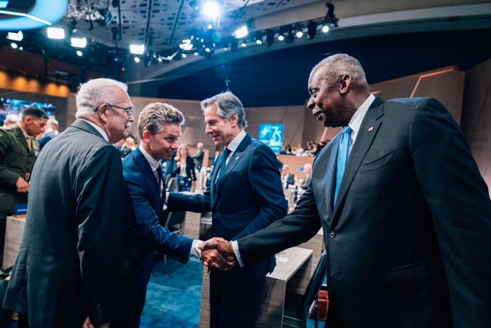 Försvarsminister Pål Jonson, USA:s utrikesminister Antony Blinken och USA:s försvarsminister Lloyd Austin.