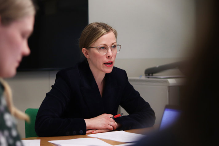 Statssekreterare Linda Grape i digitalt möte om en ny arbetsmiljöstrategi efter 2020.