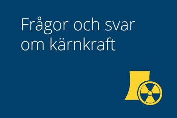 Illustrationen föreställer ett kärnkraftverk mot blå bakgrund.