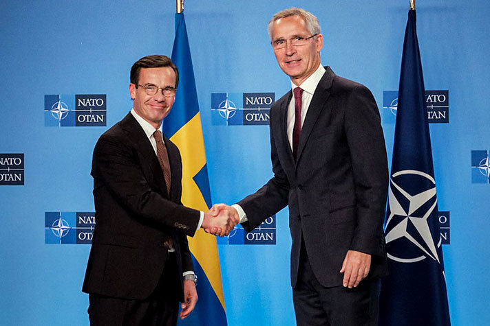 Statsminister Ulf Kristersson och Natos generalsekreterare Jens Stoltenberg
