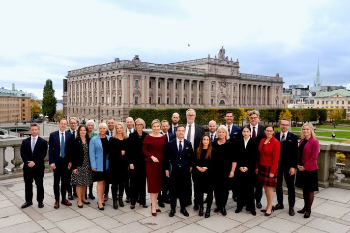 Sveriges regering 18 oktober 2022 gruppbild på Lejonbacken terrass