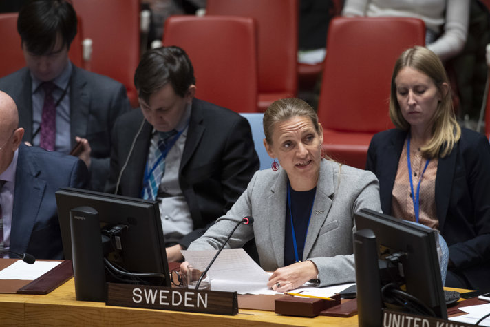 Irina Schoulgin Nyoni, ambassadör och biträdande myndighetschef, talar inför FN:s säkerhetsråd 