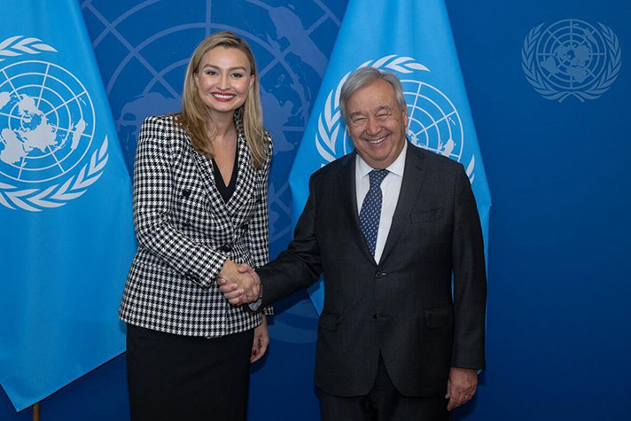 Photo of UN Secretary-General António Guterres and Minister for Energy, Business and Industry and Deputy Prime Minister Ebba Busch.
