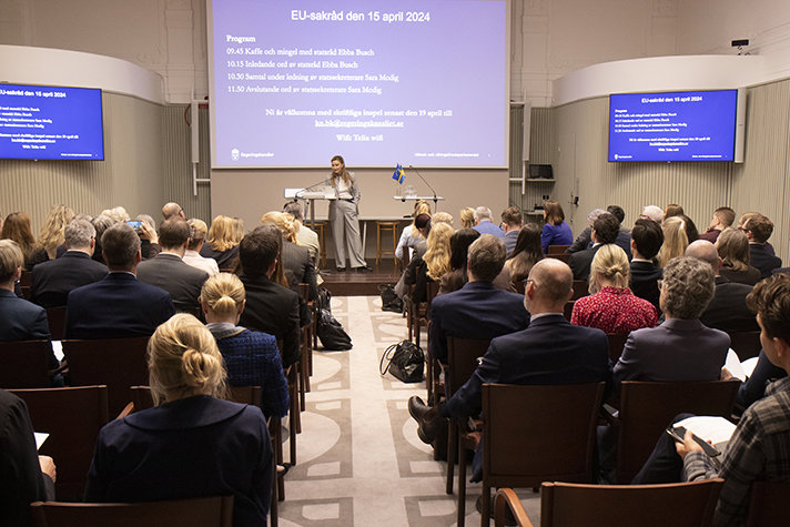 EU-sakråd den 15 april 2024, med Ebba Busch, energi- och näringsminister som inledningstalar.