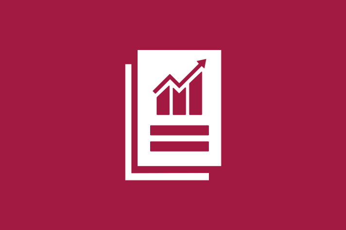 Vinröd bakgrund vita illustrationer, ett bokomslag med en tillväxtkurva ovanpå ett stapeldiagram samt ett likhetstecken.