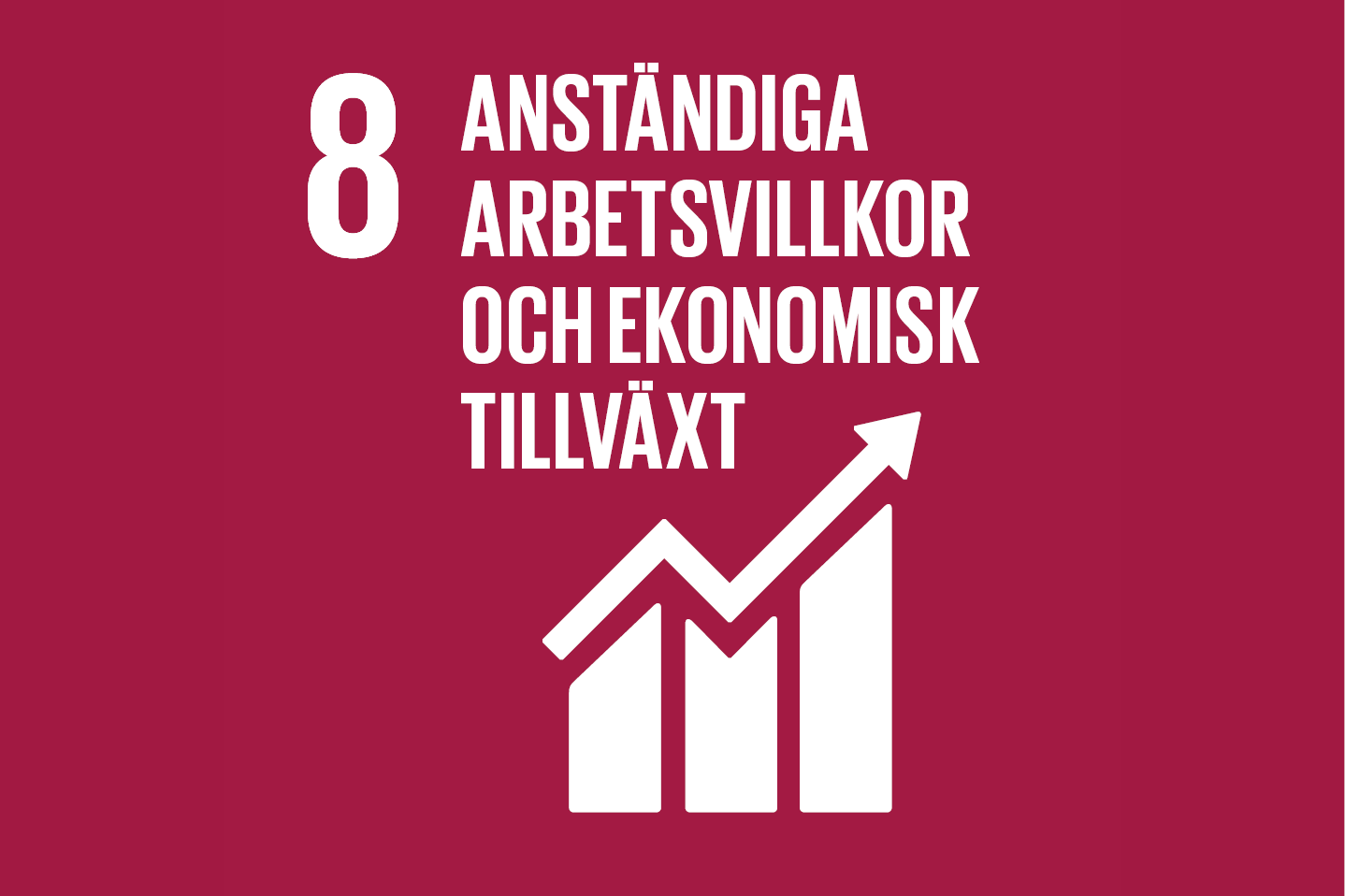 Vinröd bakgrund vit text, en tillväxtkurva ovanpå ett stapeldiagram.