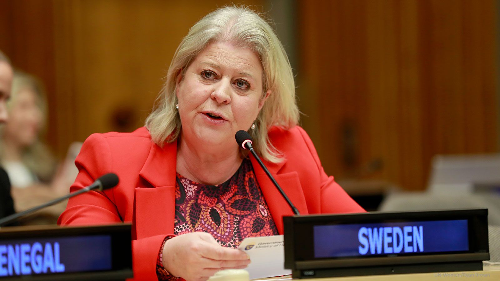 Socialtjänstminister Camilla Waltersson Grönvall talar vid FN:s kommission för social utveckling
