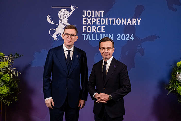 Statsminister Ulf Kristersson och Estlands premiärminister Kristen Michal under JEF. 