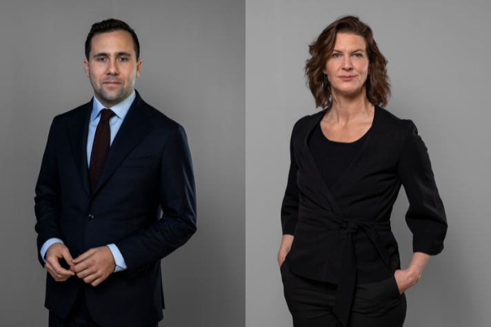 Benjamin Dousa och Nina Larsson mot grå bakgrund.