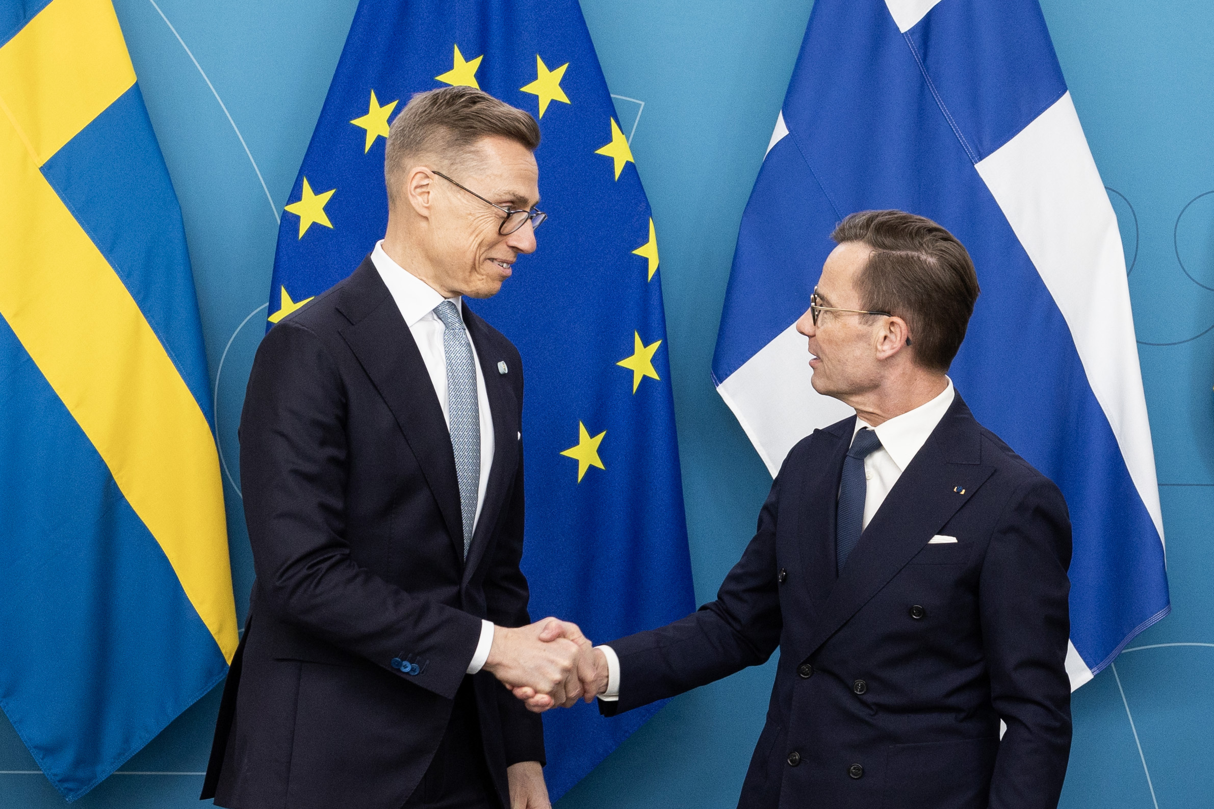 Statsminister Kristersson tar emot president Stubb under statsbesöket från Finland 23 april 2024
