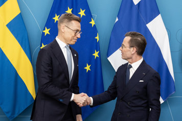 Statsminister Kristersson tar emot president Stubb under statsbesöket från Finland 23 april 2024